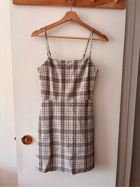 Aritzia plaid Spaghetti Strap Dress in Brown/gray and Cream